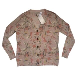 SIONI Women's Small Sweater Cardigan Long Sleeve Floral Beige Spring Summer